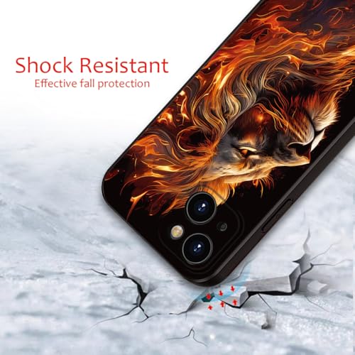 Printed with Lion for iPhone 14 case, Flaming Lion Silicone Soft Shockproof Case - Exuding Royal Authority (A1-Lions-Animal)