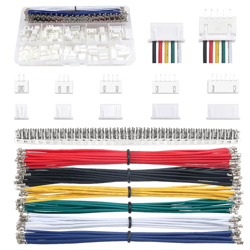 Lyeteung 420 Pièces 2.54mm JST Connecteur Kit, JST-XH 2/3/4/5/6 Broches et Connecteur Mâle Femelle, avec Câbles Pré-Sertis 22 AWG et Borne à Sertir à...
