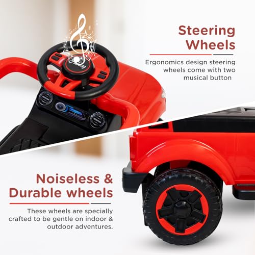 Image of Mee Mee Waddle Wagon Baby Ride-On Car - Safe, Fun, and Interactive Ride-On Toy for Kids Aged 1-3 Years with Music, Lights, and Storage (Red)