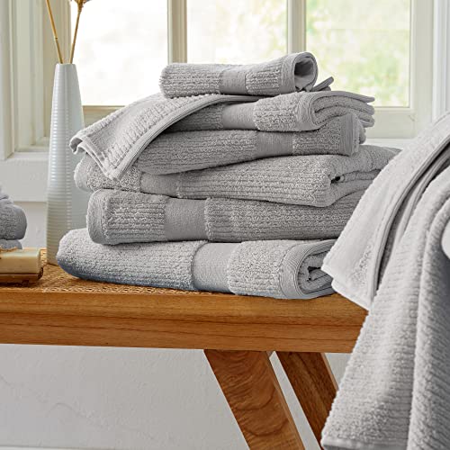 Market & Place 100% Cotton Super Soft Luxury Bath Towel Set | Quick-Dry And Highly Absorbent | Ribbed Textured | 550 Gsm | Includes 4 Bath Towels | Roda Collection (Light Grey) #TOP4