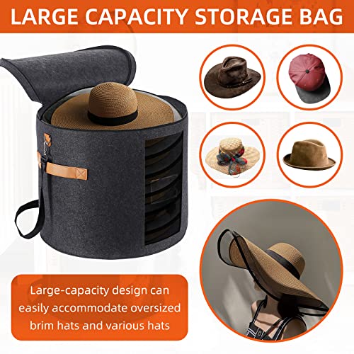 Large Hat Storage Box 19'' Hat Box For Large Hats, Hat Boxes For Women Storage Large Round Hat Boxes For Men Foldable Storage Box With Lid Felt Stuffed Animal Toy Storage Bin With Lid, Dark Gray #TOP4