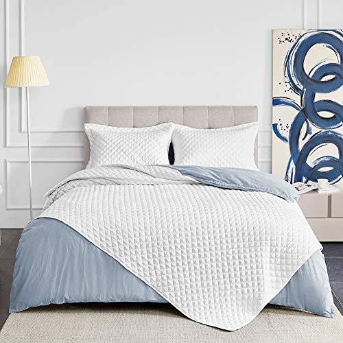 Sunstyle Home Quilt Sets Queen White Lightweight Bedspread Full Soft Reversible Coverlet For All Season 3Pcs Diamond Quilted Bedding Sets (1 Quilt 2 Pillow Shams)(90"X96") #TOP6