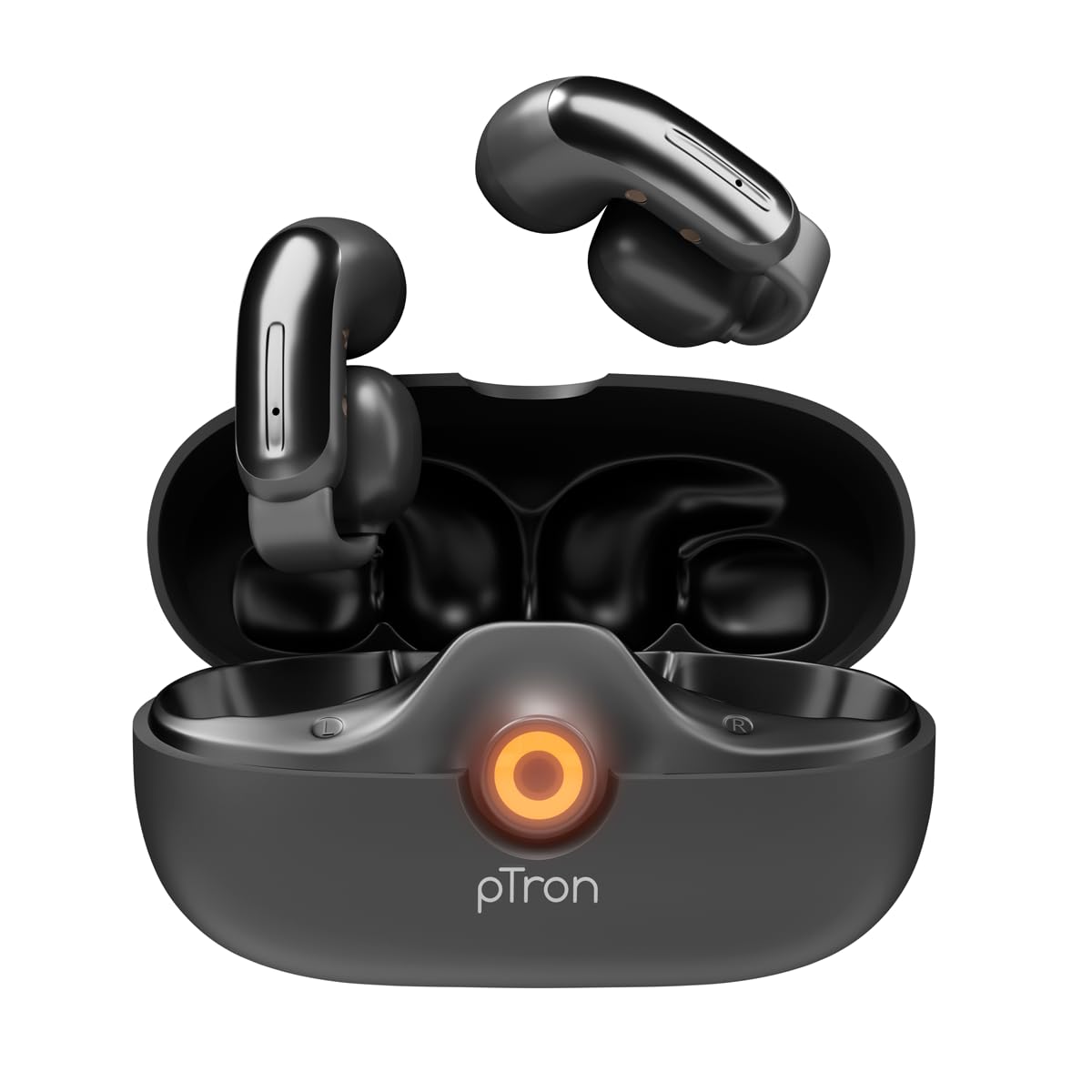 pTron Bassbuds Vortex Open Ear Wireless Earbuds, SafeBeats Design, HD Mics & AI-ENC for Clear Calls, 50hrs Playtime, 10mm Dynamic Drivers, BT5.4 Headphones Earclips & Type C Charging & IPX5 (Black)-image-8