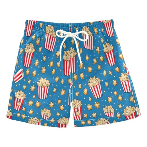 Kids Swimming Trunks, Anti Chafe Swim Trunks Boys 2T, Cute Popcorn Blue