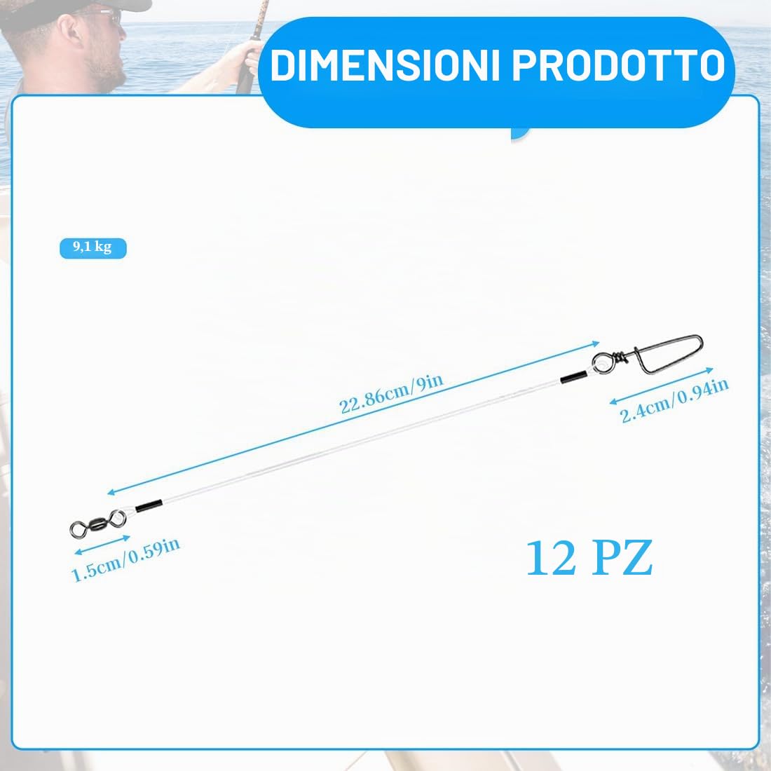 12 Pezzi Leader di pesca del fluorocarbon Leader del fluorocarbon per la pesca d'acqua dolce linea di piombo del fluorocarbon con le girelle Spinning o Ami Carpfishing Trasparenti