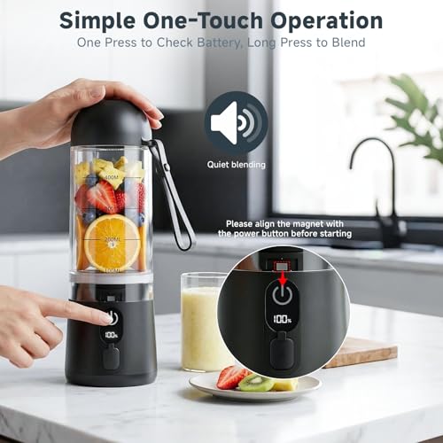 Image of Portable Blender, USB C Rechargeable Small Smoothie Blender with Lid | Personal Blender for Shakes, protein, 8 Blades, Travel Friendly Mini Mixer for Home, Office, Gym, 17oz Black