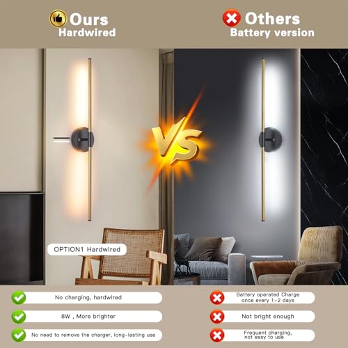 Tefiohen Wall Sconces Set of Two,Wall Lamp Stepless Colors 3000K-6000K & Stepless Dimming, Hardwire, 350° Rotate, LED Wall Light, 30 Inches(Gold) - Image 3