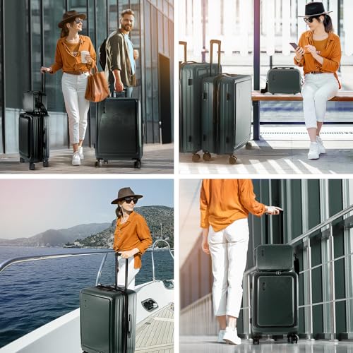 Image of Hard Shell Luggage Sets with Spinner Wheels 4 Piece, Expandable Large Suitcases with TSA Lock, Travel Large Suitcase Set, Green Luggage Set
