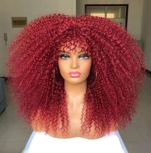 MURAMURA HAIR 18Inch Long Curly Wig With Bangs for Black Women Afro Bomb Kinky Curly Wig Fluffy and Soft Synthetic Hair