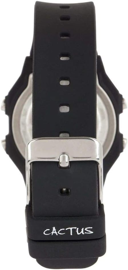 Back view of CACTUS CAC-109-M01 Kids Digital LCD Watch showing case back and buckle