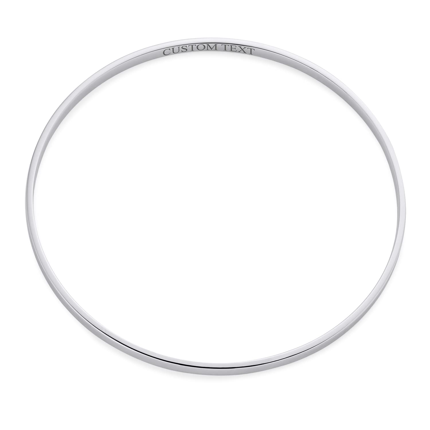 Bling Jewelry Bracciale Rigido Piatto Semplice Personalizzato In Argento Sterling .925 Lucido Con Spessore Di 3 Mm Per Donne Adolescenti Incisione Personalizzata
