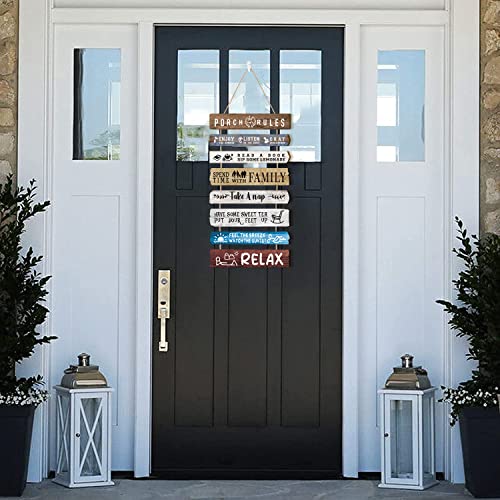 Hlniuc Porch Rules Porch Rules Wall Decor,Relax Sign Wooden Plaques,Inspirational Hanging Kits,Family Positive Sayings Wall Art Set Of 8(19X12Inch) Farmhouse Decor For Garden Yard Porch Home Decor #TOP4