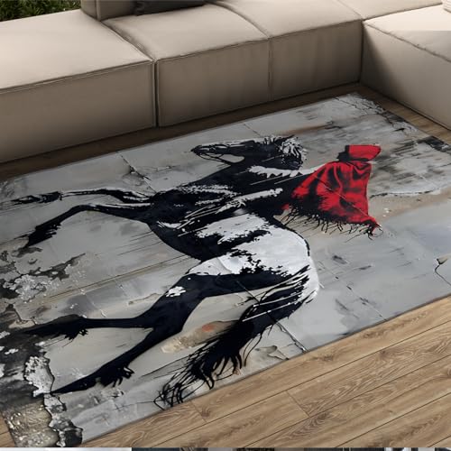 Tapis de rue graffiti fille sur cheval 150x210cm lavable