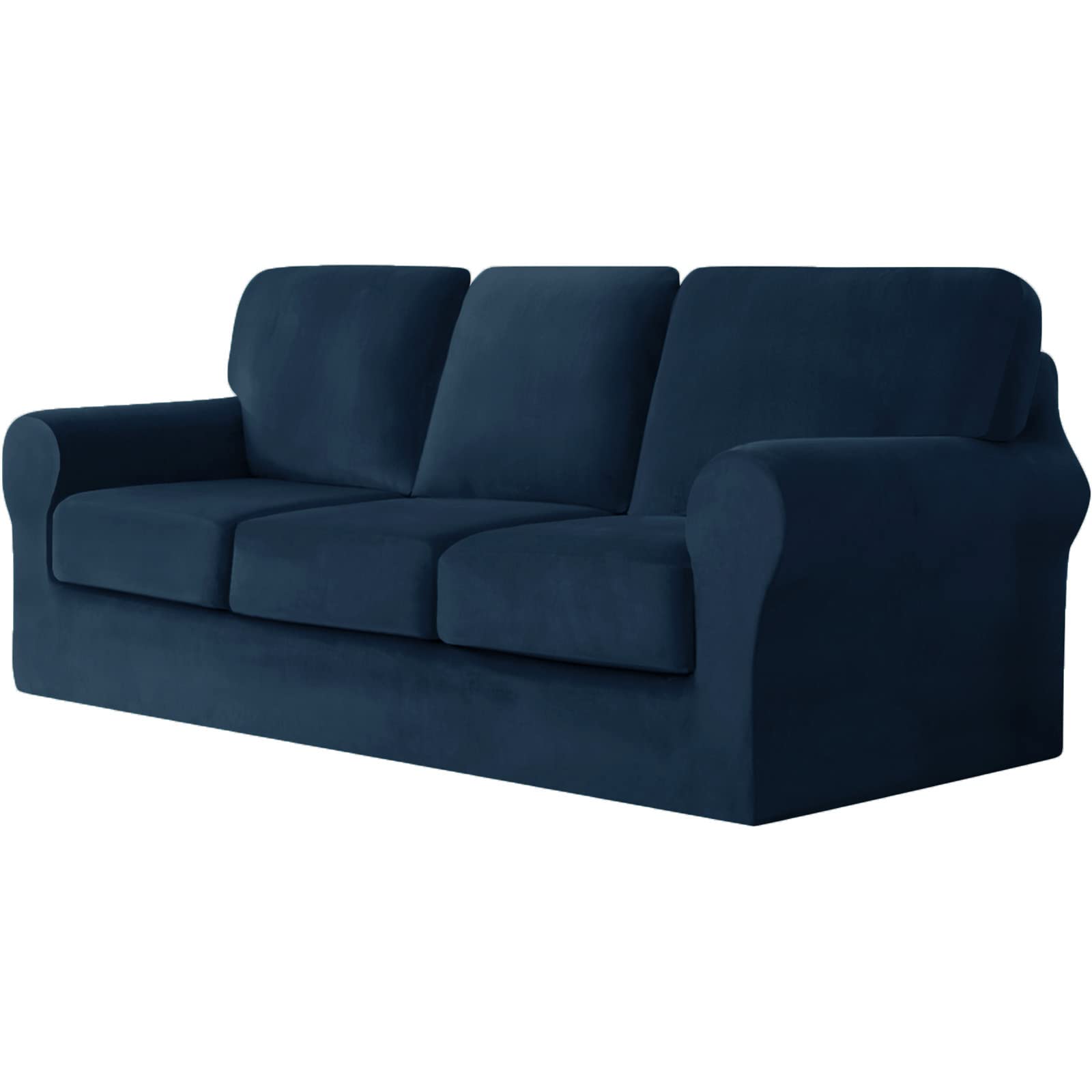UNBBRRL 7-Piece Stretch Velvet Sofa Couch Covers, 3 Seater Couch Slipcover With Separate Backrests And Cushions Covers With Elastic Band Anti-Slip Furniture Protector For Home Hotel (Navy blue)