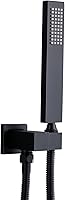 Vista 1 de ENGA Square Matte Black Solid Brass Eco-Performance Hand Held Shower Head with Wall Connector and Hose Wall Mount Handheld Showerheads Set Mate negro