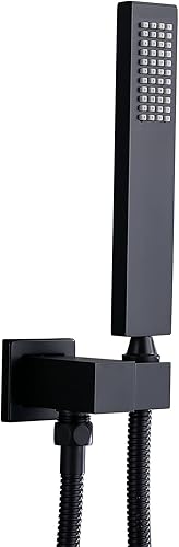 Cabezal de ducha de mano cuadrado negro mate de latón macizo con conector de pared y sistema de manguera, juego de cabezales de ducha de mano para