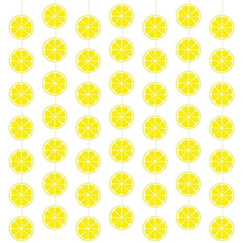 Duraaamo 8 Packs Lemon Party Banner Decorations Lemon Paper Garland Summer Paper Hanging Cutouts Summer Fruit Theme Banners for Wedding Birthday Baby Shower Party Supplies Decoration