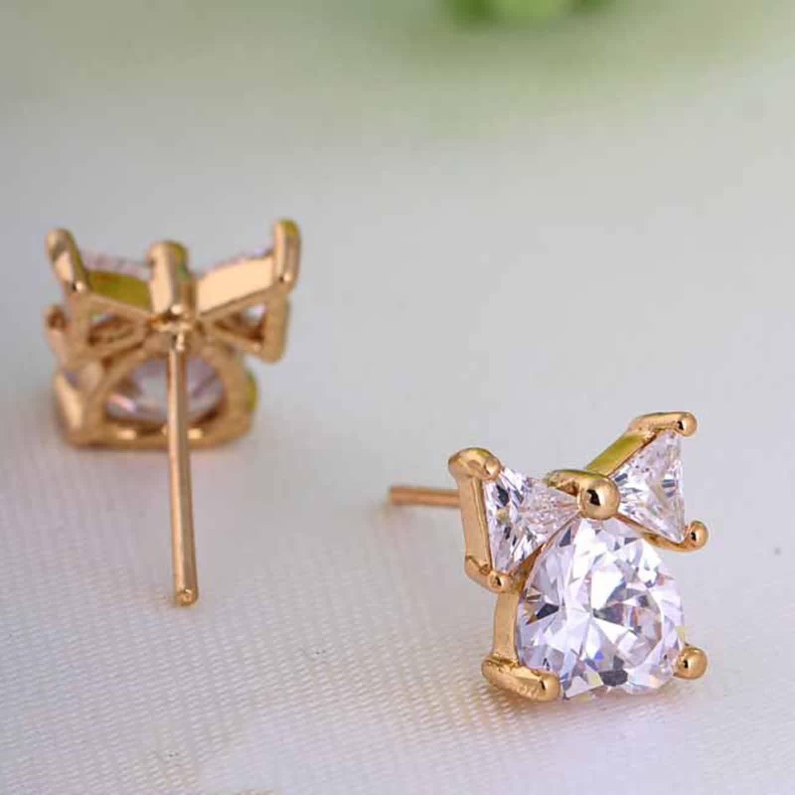 Orecchini Oro Giallo 14K Donna, Orecchino Lobo Trago Tragus Donna Nodo A Fiocco con Moissanite Cuore Piercing Orecchini Oro Giallo