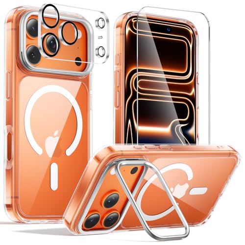 Tigowos 3-in-1 for iPhone 17 Pro Max Case with Frame Stand[1 Screen Protector & 1 Camera Lens Protector ][Not Yellowing][Military-Grade Drop Protection][Fits MagSafe][Shockproof & Magnetic] Clear
