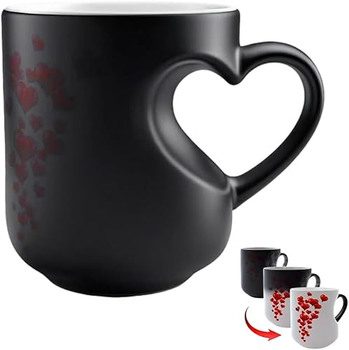 Lightshyer Heart-Shaped Color Changing Magic Ceramic Mug, Funny Color Changing Coffee Cup with Thermochromic Magic Reveal Design, Romantic Valentine's Day Gift for Lovers (1PCS)