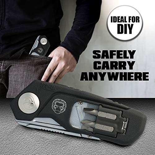 Image of Folding Utility Knife & Box Cutter Combo with Screwdriver Bits, Wire Stripper, Quick-Change Blades, Belt Clip & Refills - Versatile Everyday Carry Tool