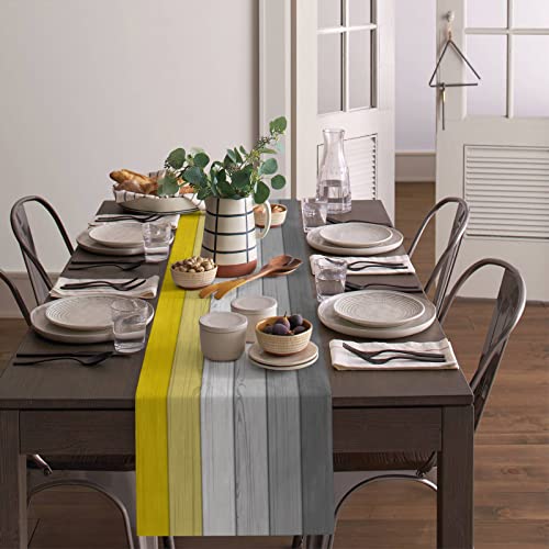 Queenker Farmhouse Table Runner,Rustic Yellow Grey Ombre Gradient Wood Grain Burlap Dresser Runner,Kitchen Dining Table Scarf For Indoor Outdoor Home Party Decoration,13X36 Inch #TOP3