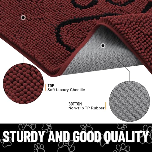 Image of Smiry Dog Door Mat for Muddy Paws, Absorbent Dirt Trapper Non Slip Quick Dry Washable Chenille Mat for Mud Dogs, Entry Rug for Indoor and Outdoor (30x20 Inches, Caramel Russet and Black)