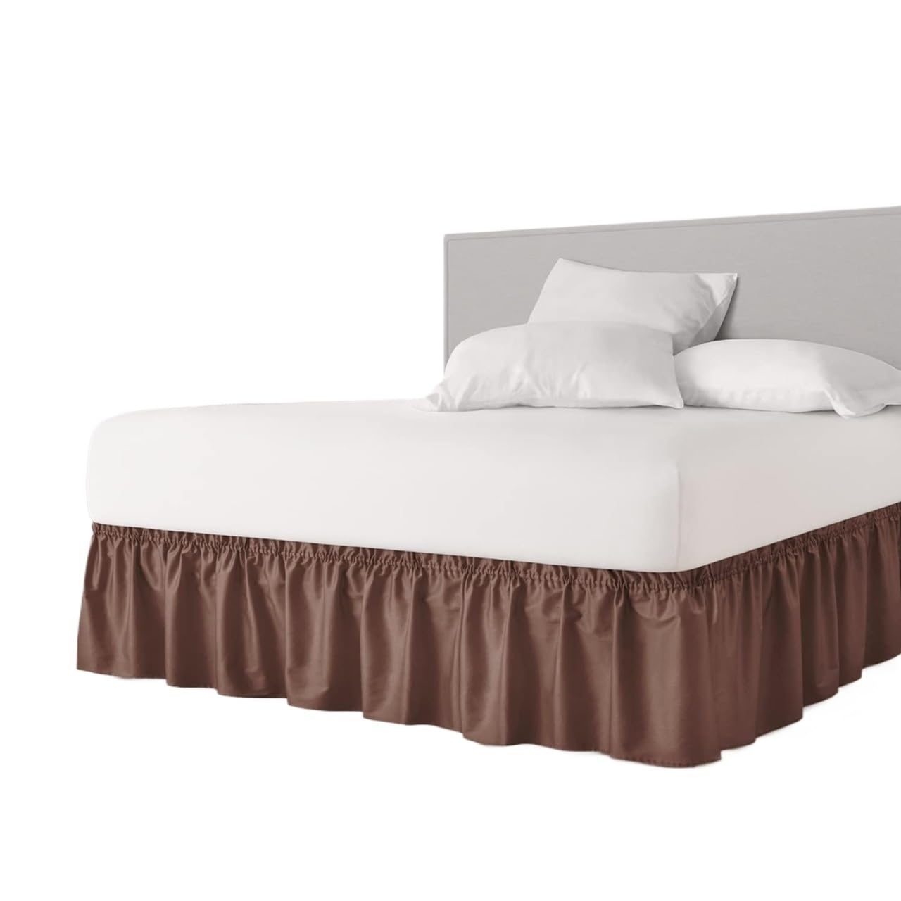 UDHSNJZG Bed Skirt Thicken Wrap Around Dust Ruffle Bed Skirt- Easy Fit Strap Pleated Wrinkle Free, Machine Wash(Brown,200x200x38cm)
