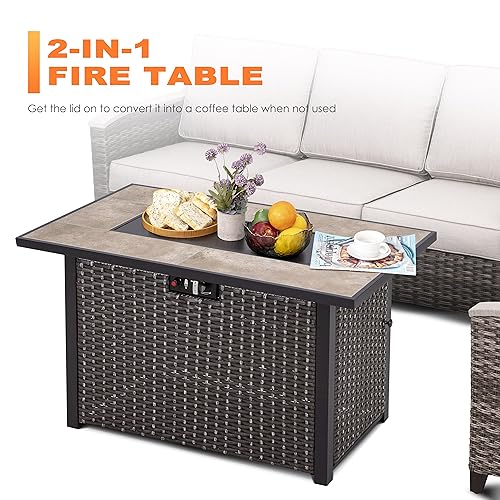 Image of Nuu Garden 43 Inch Outdoor Propane Gas Fire Pit Table 50000 BTU CSA Certified Patio Fire Table with Ceramic Top and Protective Cover Dark Brown