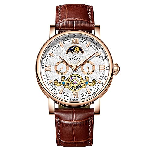 FENKOO Lässige, ultradünne, automatische, mechanische Uhr mit Doppelaugen-Kalender und großem Zifferblatt (Farbe : 3)