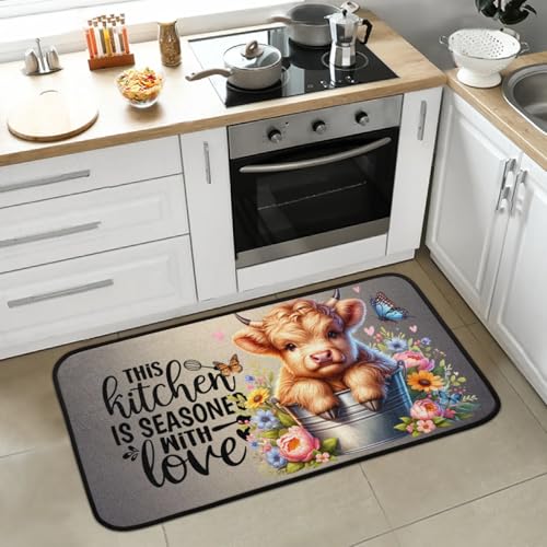 Alfombra de cocina con diseño de vaca y tejido absorbente para interior 2