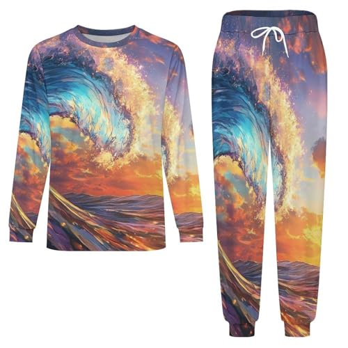 Ocean Wave Men’s Pajama Set Long Sleeve Top And Pants Loungewear Sleepwear Pjs Nightwear3