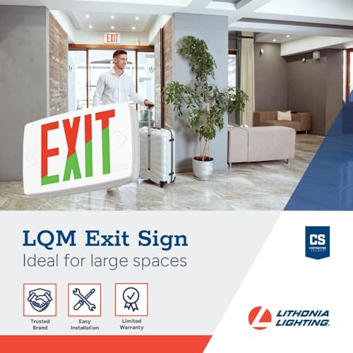 Image of Lithonia Lighting Quantum LED Exit Sign, Dual Sided Emergency Exit Sign, Selectable Red and Green Colors, Pop-Out Chevrons, AC Power with Battery Backup, White (LQM S W RG MVOLT M6)