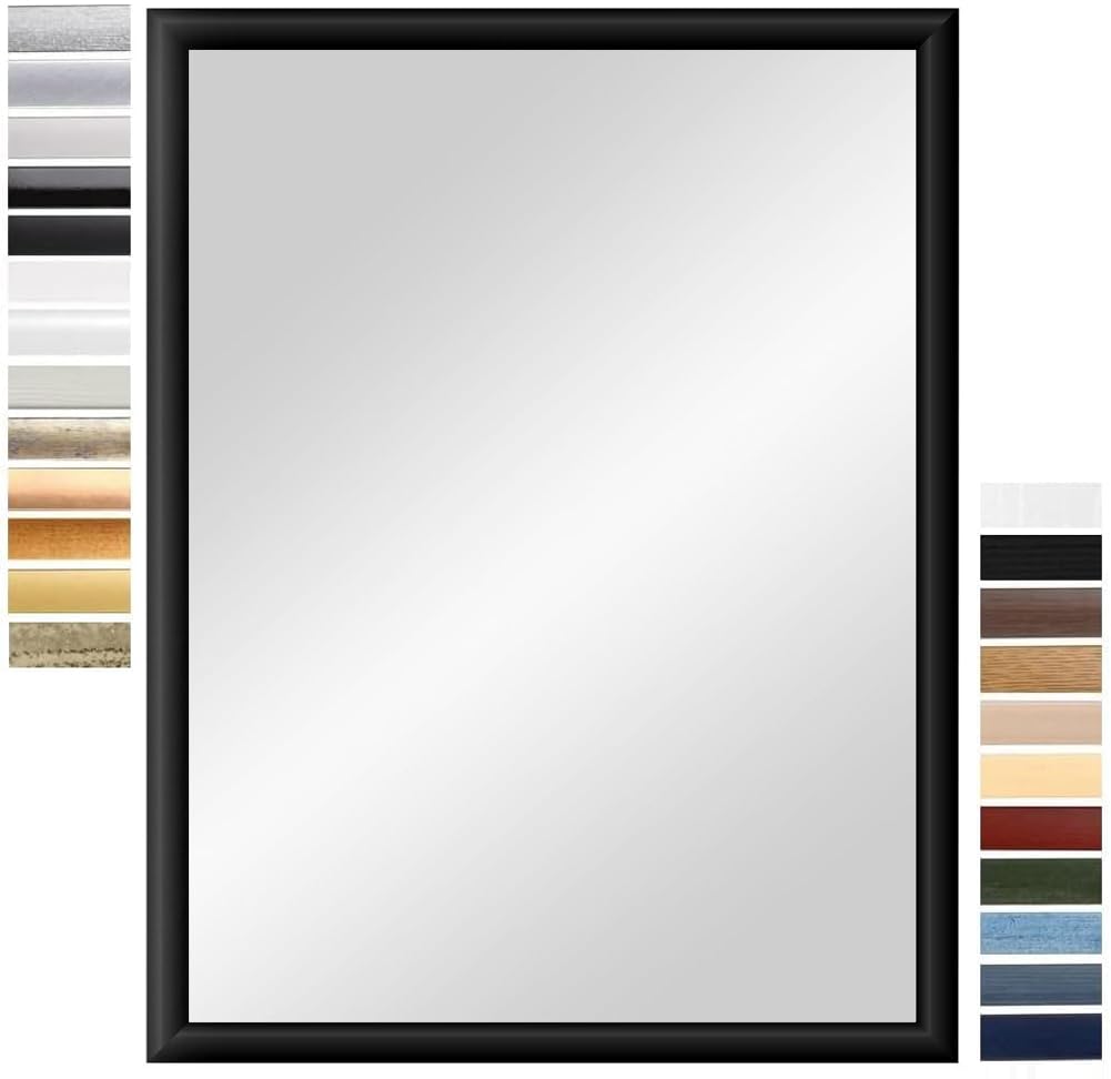 PrimeLuxe Espejo de pared 60 x 120 cm (dimensiones exteriores) en negro mate, color y tamaño a elegir, espejo de cuerpo completo, espejo de baño y pasillo, con marco de madera, fabricado en Alemania