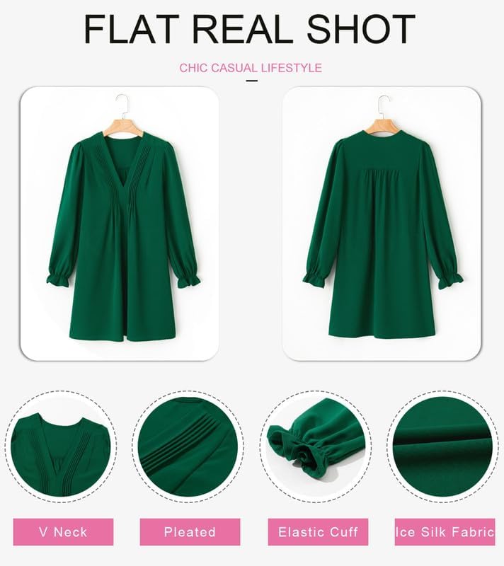 Dokotoo Womens Casual Dress A-Line Ruffle Sleeve V Neck Midi Dress 2025 Fashion Pleated Flowy Sundress Loose Shirt Dresses - Image 4