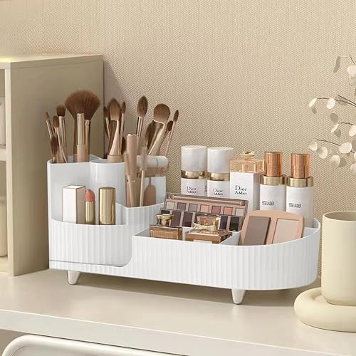 Image of BIG MAKE UP BOX,Large Cosmetic Storage Case with 360 Degree Rotating Organizer, 9 Slot Makeup Brush Holder, Beauty Makeup Organizer for Bathroom, Countertop, Vanity.