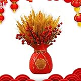 siawadeky 新年飾り 造花セット 赤いベリー 麦の穂 花瓶付き 小麦花束 福袋 お正月飾り 幸運 お金を招く 枯れない植物 縁起のいい 迎春 春節 旧正月 新春 飾り 雰囲気アップ お祝い ギフト 装飾花