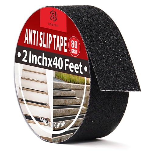 Image of ROSEUP Anti Slip Tape, 5cm x 12m Black Heavy Duty Grip Tape, High Traction Non Slip Safety Tread for Stairs, Steps, Ladders and Outdoor Walkways