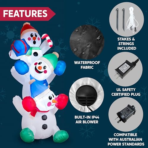 Joiedomi 6 FT Christmas Inflatable Decoration Stacked Snowman with Build-in LEDs Blow Up Inflatables for Xmas Party, Home Indoor Outdoor Christmas Décor Yard Garden Lawn Winter Holiday Supplies Décor - Image 7