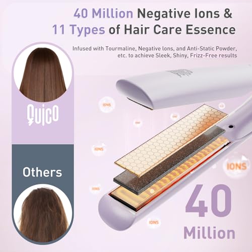 Image of Quico Upgrade Hair Straightener, 100-240V Dual Voltage Hair Straightener and Curler with 15s Heat Up, Professional Negative Ion Ceramic Flat Iron for Less Frizz, 5 Temp & Auto Shut-Off, Lilac
