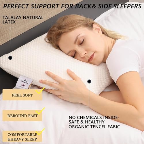 Image of Talatex Premium 100% Natural Talalay Latex Pillow for Side & Back Sleepers | PureFusion Talalay Latex offers Breathable Pressure Relief, Responsive Support, and a Removable, Washable Tencel Cover