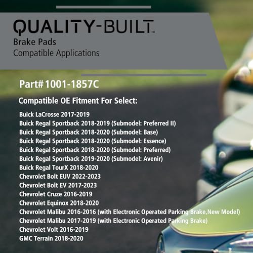 QUALITY-BUILT Rear Ceramic Brake Pads, Premium 1001-1857C, Compatible with 2016-2023 Buick/Chevrolet/GMC (Bolt EUV, Bolt EV, Cruze, Equinox, LaCrosse, Malibu, Regal Sportback, Regal TourX, Terrain) by Quality-Built - Used condition - Image 3