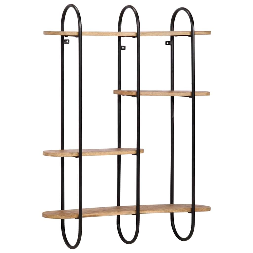 Estantería de pared 90 x 20 x 116,5 cm, madera maciza de mango y hierro, estantería de pared de estilo industrial, estantería estable para salón y oficina, estantería decorativa suspendida, de