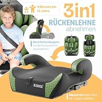 KIDIZ® Autokindersitz mit Isofix i-Size R129 100-150cm bis 12 Jahre, Kinderautositz Gruppe 1/2/3, mitwachsender Kindersitz, 5-Punkt-Gurt, höhenverstellbare Kopfstütze, Sitzerhöhung Auto, Grün – Ansicht 3