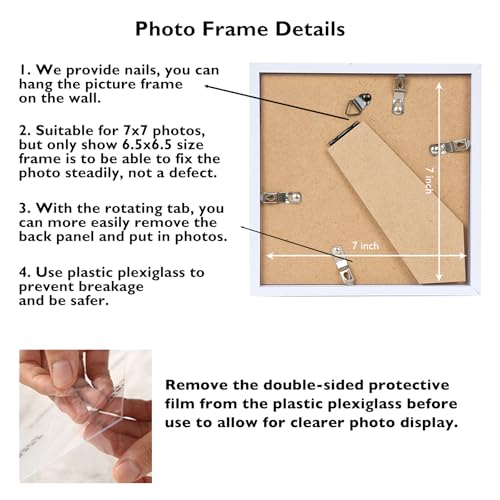 Image of JCJMY 7x7 Picture Frame White for Wall Hanging or Tabletop, Wall Mounting Horizontally or Vertically, 7 x 7 Square Wall Gallery Poster Photo Frame with Shatter Resistant Plexiglass, White