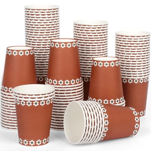 Houuqe 120 PCS Platos De Barro Mexicanos Cielito Lindo Party Decoration Mexican Paper Drinking Cups, Mexican Terracotta Flower Clay Pottery Paper Cups Party Supplies for Wedding Birthday Party