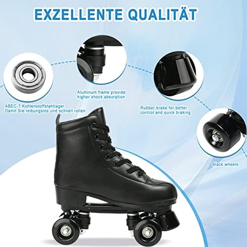 jessie Leather Roller Skates Roller Skates for Women Outdoor and Indoor Adjustable Four-Wheel Premium Roller Skates for Women Men Boys and Girls (Black wheel,7.5) - 3