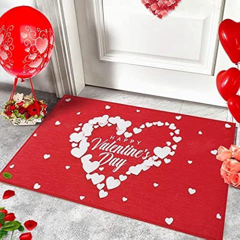LuxFocus Doormat with Heart Patterns Non Slip Floor Mat Welcome Doormat for Indoor and Outdoor Valentines Day Decoration Mashine Washable Mats Rugs Red 40x60 cm Cover
