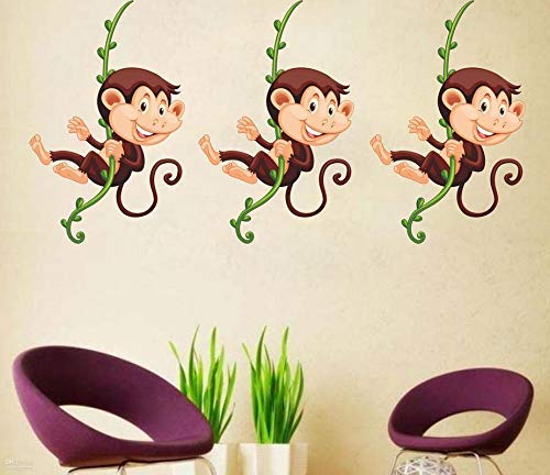 JNM Decals Hanging Three Monkey Wall Sticker Design (Cover Area :-91x44 ...