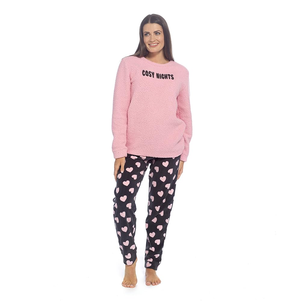 Undercover Ladies Pink Cosy Nights Sherpa Top with Fleece Pants LN475 Pyjamas 10-12 Uk Size